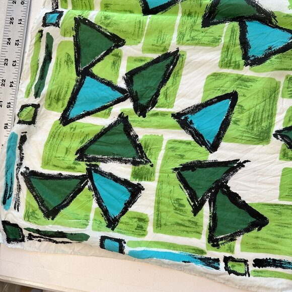 Vtg Womens Neck Head Scarf Geometric Green Blue 21 inch Japan Poly Retro Scarves - Picture 7 of 8